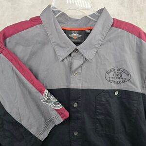 Harley-Davidson Size 2XL Gray Vented Black Colorblock Short Sleeve Button Shirt
